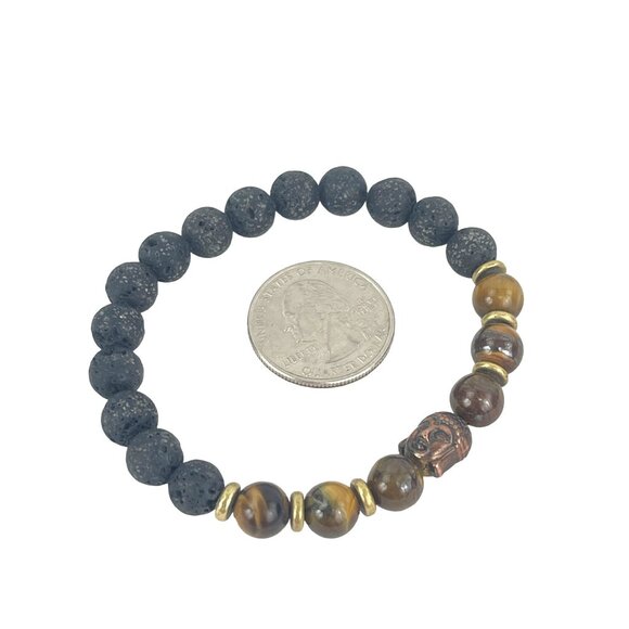 Buddha Copper Lava Rock and Tiger Eye Beaded Bracelet - Picture 6 of 7